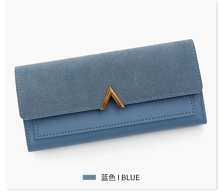 New Korean version women's wallet long V-shaped buckle three fold wallet for women, hand-held bag, change card bag