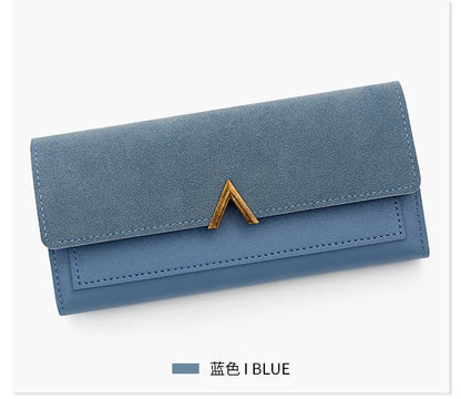 New Korean version women's wallet long V-shaped buckle three fold wallet for women, hand-held bag, change card bag