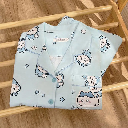 Kawaii Chiikawa Anime Pajamas Cartoon Usagi Hachiware Cute Girls Long Sleeves Long Pants Spring Autumn Student Home Clothes Set