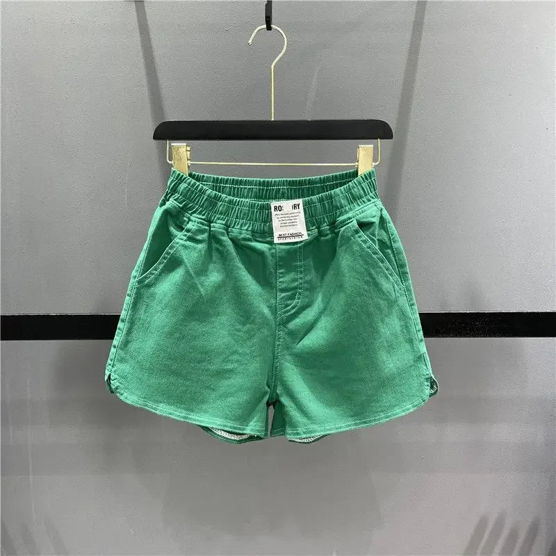 Fashionable Summer 300kg Candy Color Labeled Elastic Waist Casual Shorts Women's Loose Fit A- line Bell Bottoms