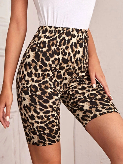 New European And American Hot Leopard Print Three-point Shorts High Stretch Tight Shorts Personality Leopard Leggings Women