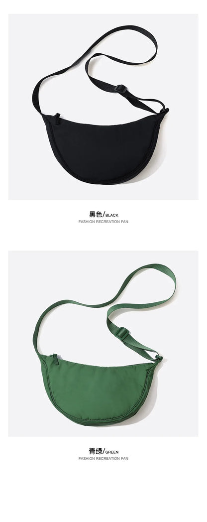 Solid Color Women's Portable Shoulder Bag Simple Female Nylon Cloth Padded Crossbody Bags Travel Purse Handbags Messenger Bag