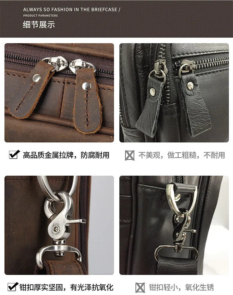 High Quality Genuine Leather Men Briefcase Business bag Crazy Horse Leather Large 17"inch Laptop Bag male Portfolio Office Case