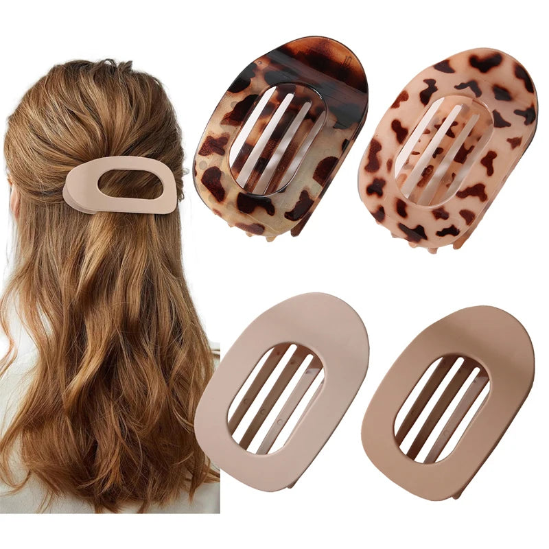 Fashion Oval Flat Hair Clips for Women New Design Leopard Large Flat Round Claw Clip French Concord Hair Clips Hair Accessories 131O-4PCS