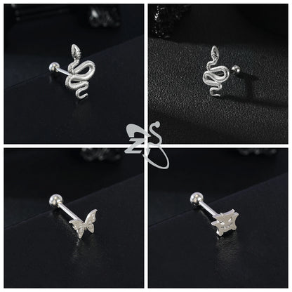 ZS 1 Piece 14G Stainless Steel Tongue Piercing Ring Colorful Butterfly Bone Tongues Stud Punk Skull Snake Body Piercings Jewelry