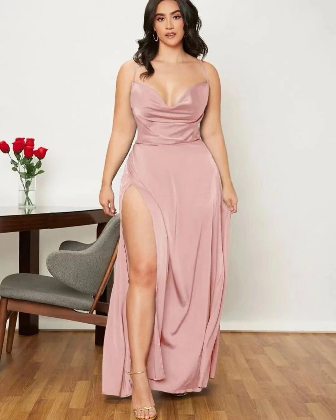 Backless Slimming Long Evening Dress Women Sexy V Neck Sleeveless Gown With Waist Tie For Formal Party Wedding Guest Maxi Dress 10