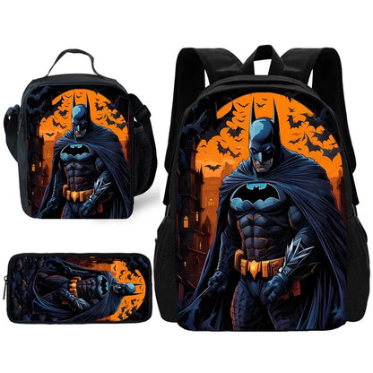 Child Superhero Batmans School Backpack with Lunch Bags ,Pencil Bags ,School Bags for Boys Girls Best Gift XHOO1-TZ-049-A4