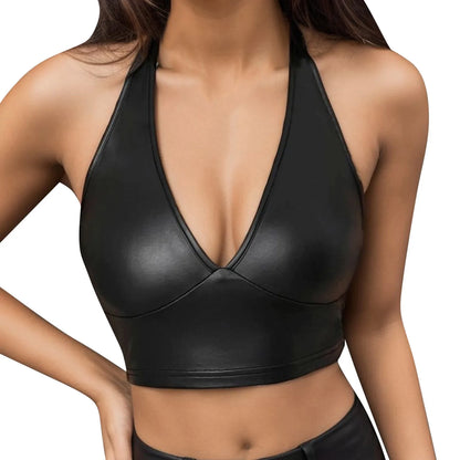 Women'S Pu Leather Lingerie Buckle Strappy Cut Out Bra Underwire Push Up Bralette For Sports Soft Stretch Elastic Underwear