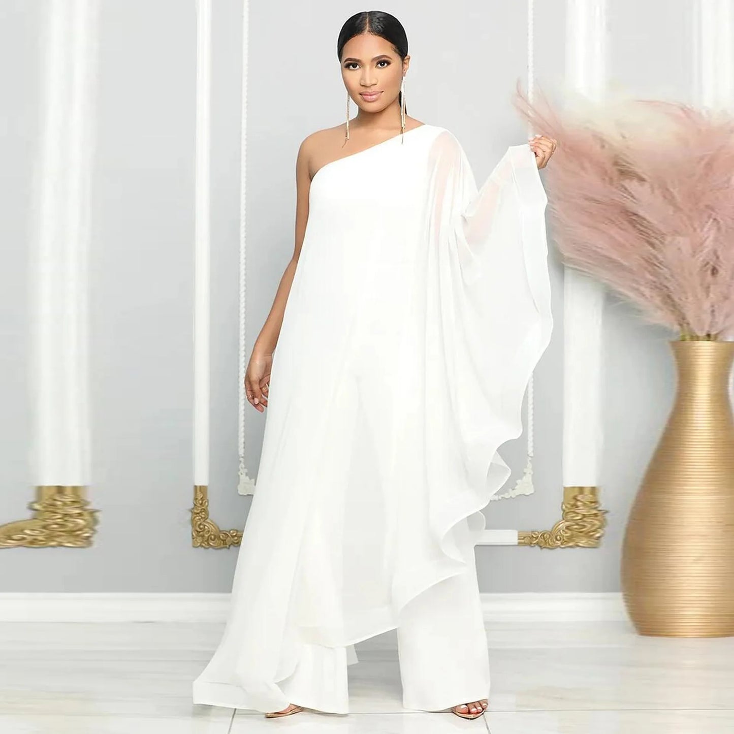 Women One Shoulder Jumpsuit Ruffle Long Sleeve Elegant Solid Aysmmetric Fashion Autumn Rompers Casual Party Club Jumpsuits 2024 Badiee Stylez