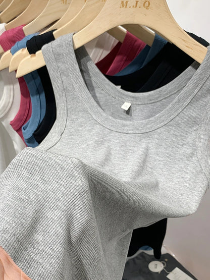 2025 Summer Women Sleeveless Tank Tops Fashion Crop Top O-neck Fitness Knitted Ribbed Vest Female Solid Camis Cropped Streetwear