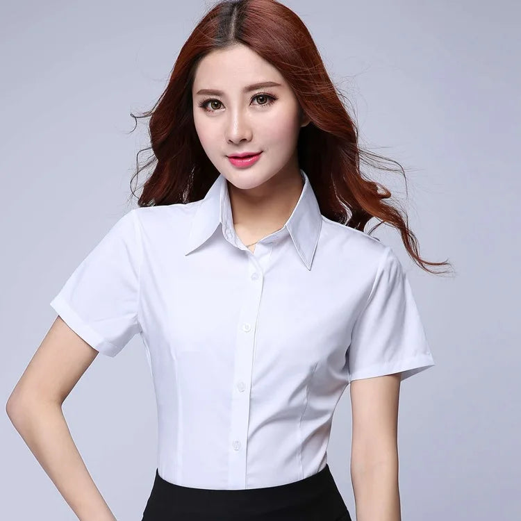 Korean Fashion White Shirt Women Short Sleeve Blouse Business Shirts Ladies Tops Youth Blouses Woman Summer Cheap Women Clothing