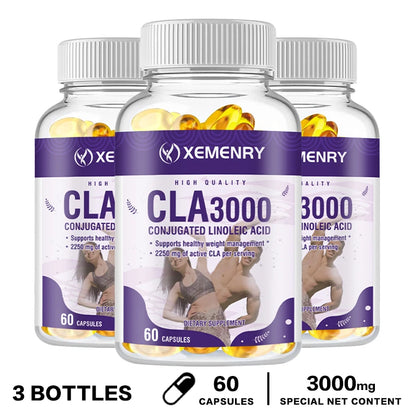 CLA 3000mg - Boost Energy, Improve Muscle Mass, and Boost Metabolism - Non GMO 60 Capsule-3bottles