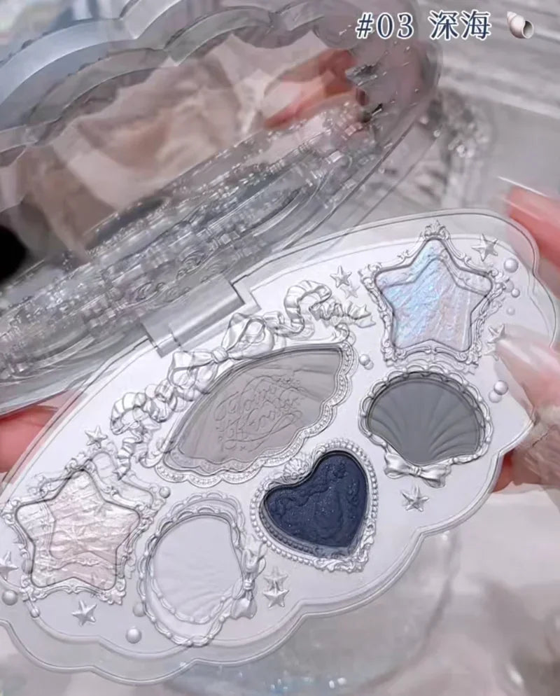 FlowerKnows Shell's Jewel Series Eyeshadow Palette 6Color Matte Shimmer Glitter Eye Makeup Embossing Cosmetics Beauty Eye Shadow