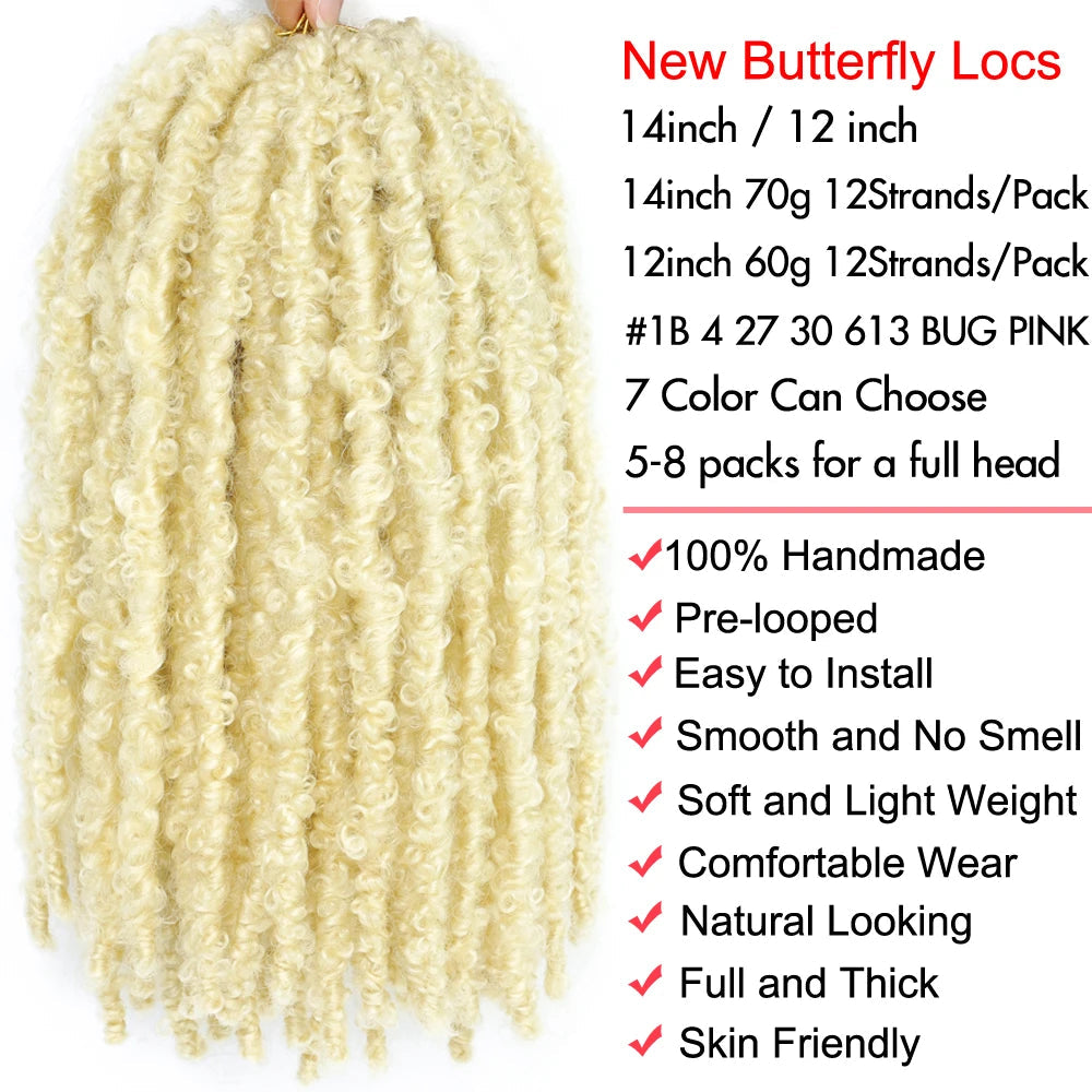 Butterfly Locs Crochet Hair 12 inch Handmade Butterfly Soft Locs Crochet Hair Extensions Synthetic Braiding Hair 12Strands/pack Badiee Stylez