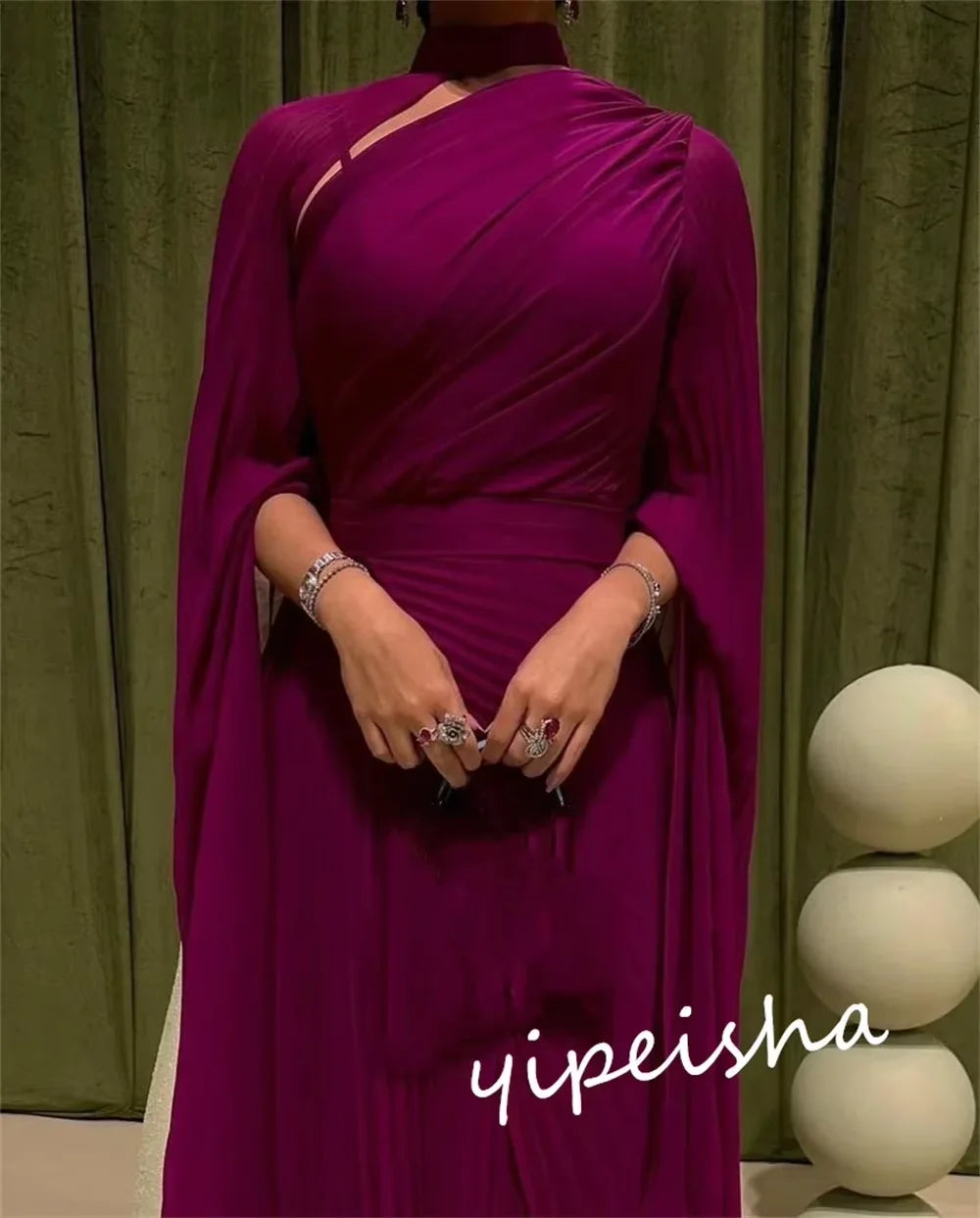 Customized Classic Modern Style Formal Evening High Collar A-line Drapeds Bespoke Occasion Party Dresses Badiee Stylez