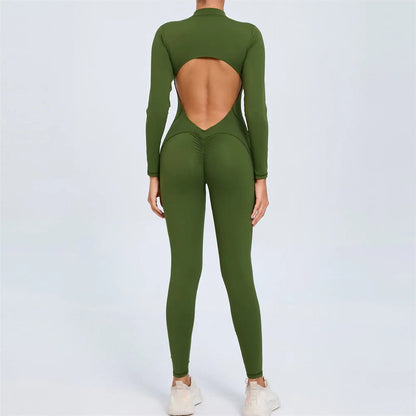 2025 Pad Zipper Long Sleeve Yoga Set Women One Piece Jumpsuit Gym Workout Shorts Fitness Bodysuit Sports Athletic Suit XP358 Badiee Stylez
