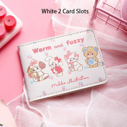 Vintage Bear and Rabbit Short Wallet Multi Slot Portable Money Bag PU Coin Purse Girl C 2 white