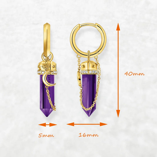 Gold Plated Hoop Earrings Moon with Imitation Amethysts Europe Fine Jewerly For Women Vintage Gift In Solid 925 Sterling Silver