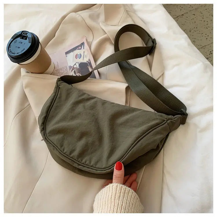 Women Crossbody Bag Casual Nylon Half Moon Shoulder Bags Large Capacity Lightweight Travel Women's Bag