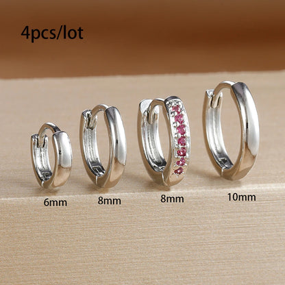 4PCS Set Stainless Steel Huggie Minimal Hoop Earrings 6/8/10mm Crystal Zirconia Helix Tragus Cartilage Earrings Piercing Jewelry Badiee Stylez