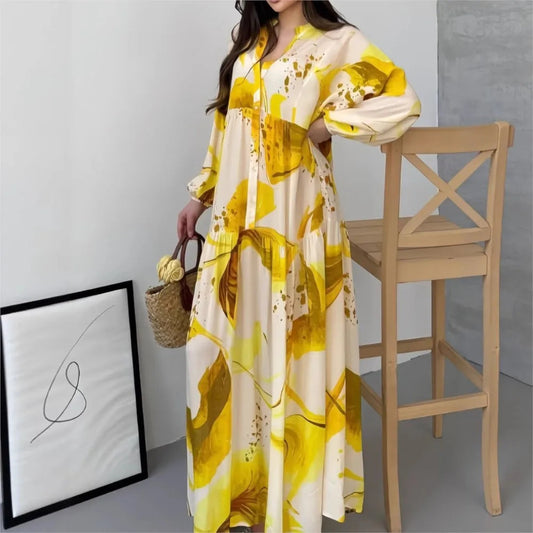 Printed Loose Long Shirt Women's Long-sleeved Dresses Spring Autumn New Fashion Spliced elegant Female Casual Robe Dresse 2025 Badiee Stylez