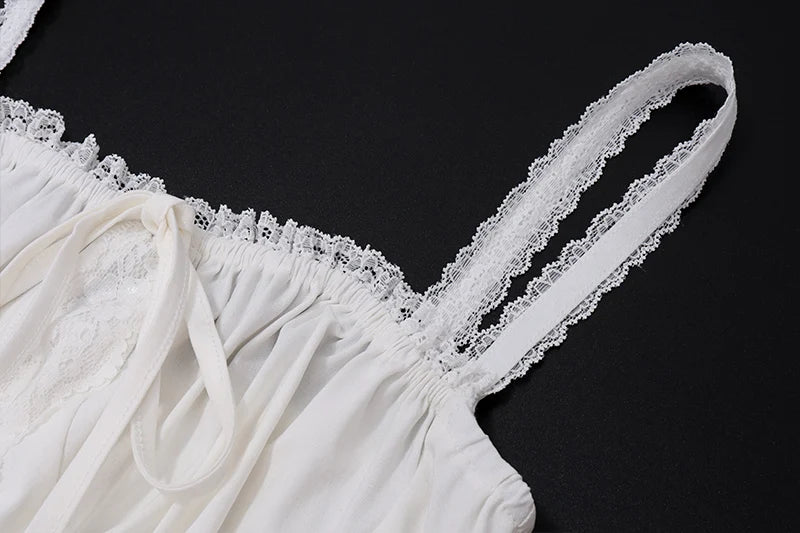 WhereMery Elegant Women Aesthetic Pleated Mini Dress Y2K White Sleeveless Square-neck Lace-up Off Shoulder Spring Party Dresses