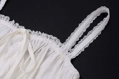 WhereMery Elegant Women Aesthetic Pleated Mini Dress Y2K White Sleeveless Square-neck Lace-up Off Shoulder Spring Party Dresses