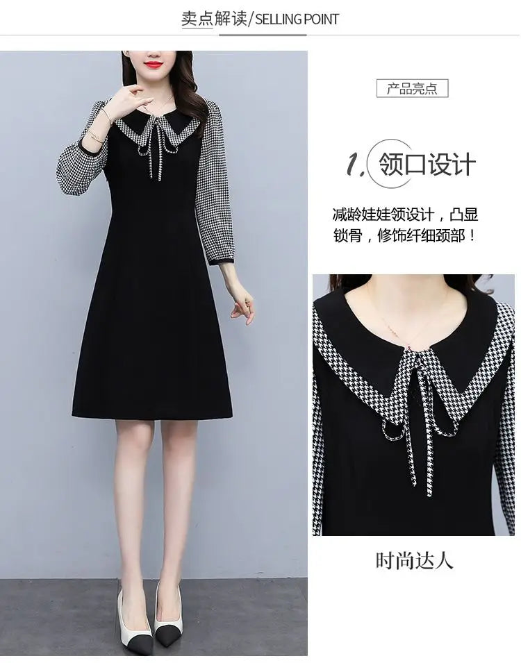 2025 New Spring Autumn Wear Temperament Small Flavor Style Slim Skirt Doll Collar Fashion Dress Women