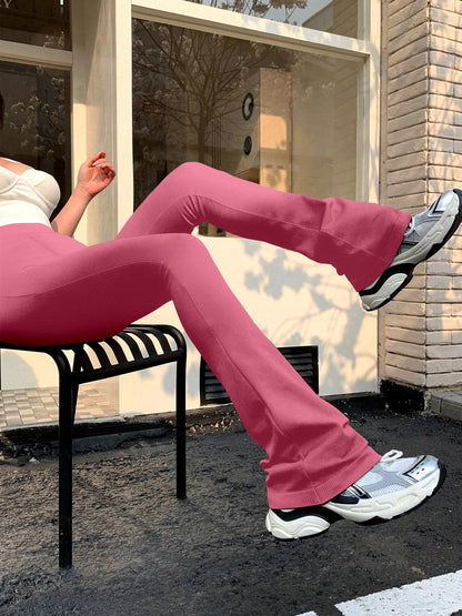 Women's Fashion Trousers Solid Colour High-waisted Flared Pants Slim and Skinny Women's Dragging Trousers Versatile Female Pants