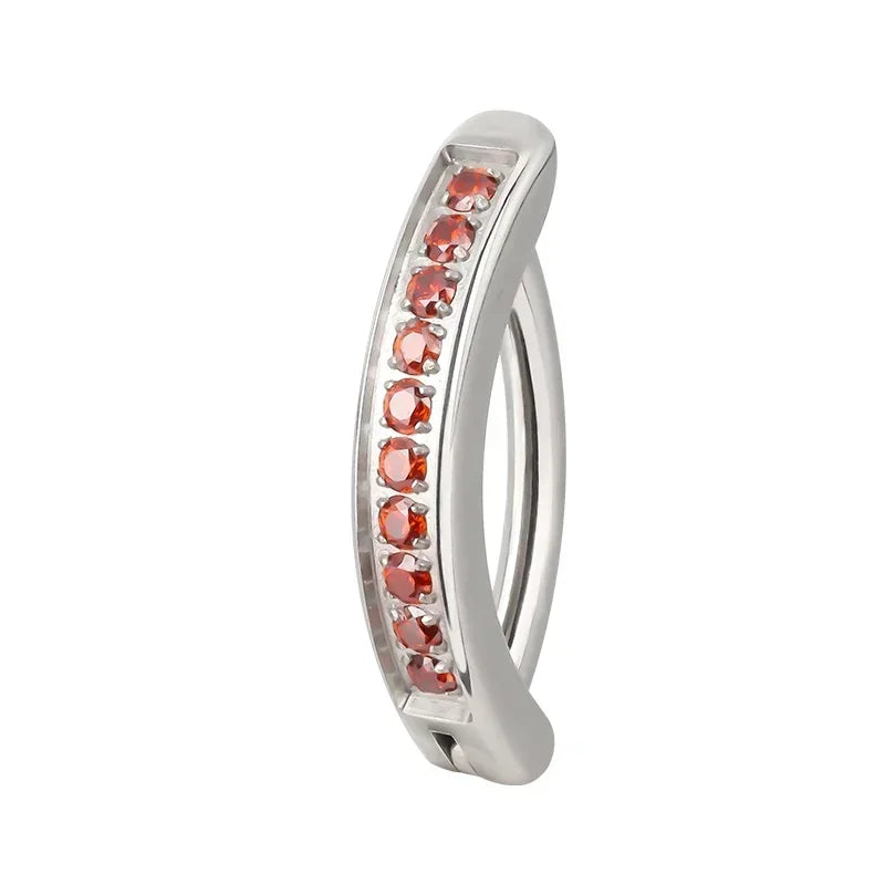 ASTM F136 Titanium PIERC Reverse Curved Clicker Navel Barbell Shiny CZ Sexy Belly Button Rings Bellybutton Sexy Piercing Jewelry TB-1266-Garnet CHINA