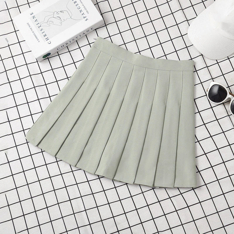 Brown Skirt Ladies 2022 Summer Clothes Women's High Waist Harajuku Korean Style Black Mini Pleated Skirt For School Girl Uniform Green Beans