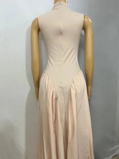 Fashion Women Ruched Side Sleeveless Pleated Maxi Dress 2025 Holiday Birthday Sexy Night Club Party Street Long Dresses