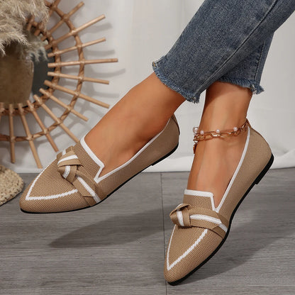 Women Flats Loafers Bowknot Pointed Toe Mesh Casual Shoes Comfort Walkers Ladies Light Lace Up Soft Sole Flats Zapatos De Mujer