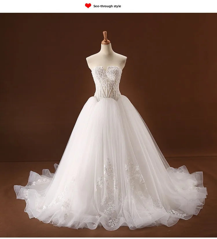 Strapless Wedding Dress 2025autumn New Style Elegant and Graceful Bride Slimming Palace Style Sexy Lace Puffy Dress Formal Dress Badiee Stylez