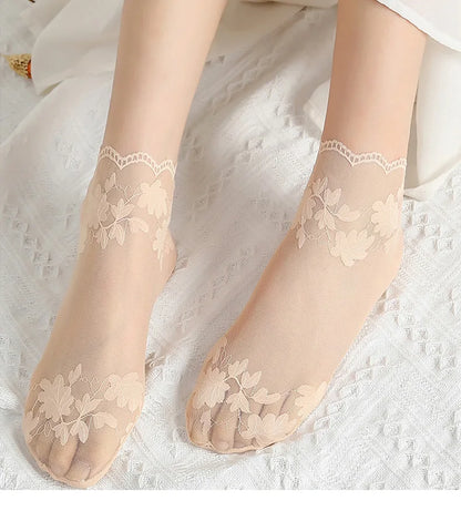 5 Pairs/Lot Socks women's Lace Transparent Lolita Invisible Summer Thin Non-slip Short Ankle Black Low Cut Boat Sock