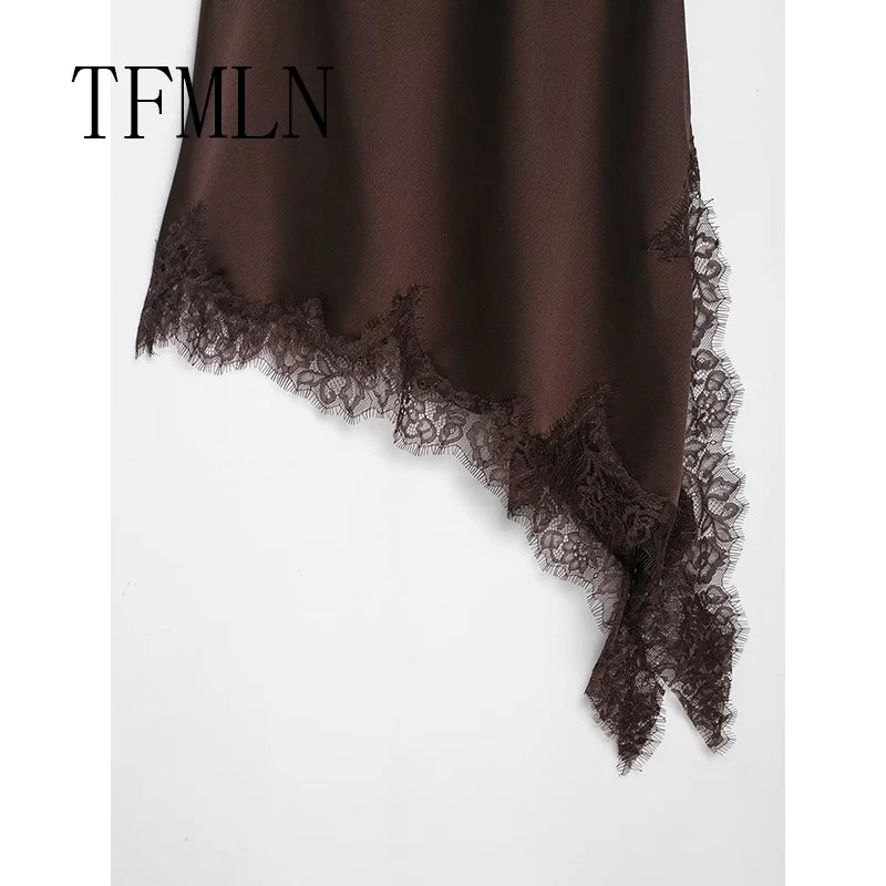 TFMLN Women Sexy Lace Splicing Dresses Summer Solid Sleeveless Asymmetry Dress Backless Slim Women's  Party Sling Mini Dress Badiee Stylez