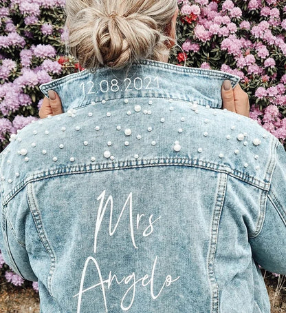 Bachelorette Jean Jackets Hen Party Gift Custom Bride Denim Jacket Pearl Mrs Outerwear Bridesmaid Personalised Coats Wedding Day