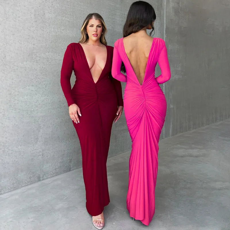 Women Sexy Elegant Long Dress Long Sleeve Backless Bodycon Slit Dress Autumn Evening Party Dresses Female Badiee Stylez