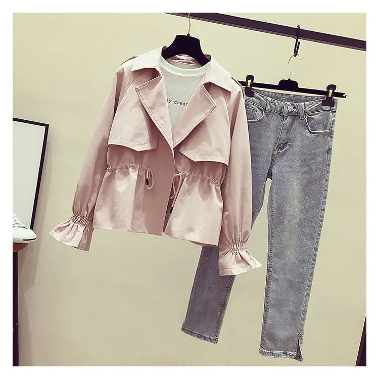 Women's Short Jacket 2025 Spring Autumn New Korean Fashion Loose Waist Slim Windbreaker Coat Solid Female Outwear Tops