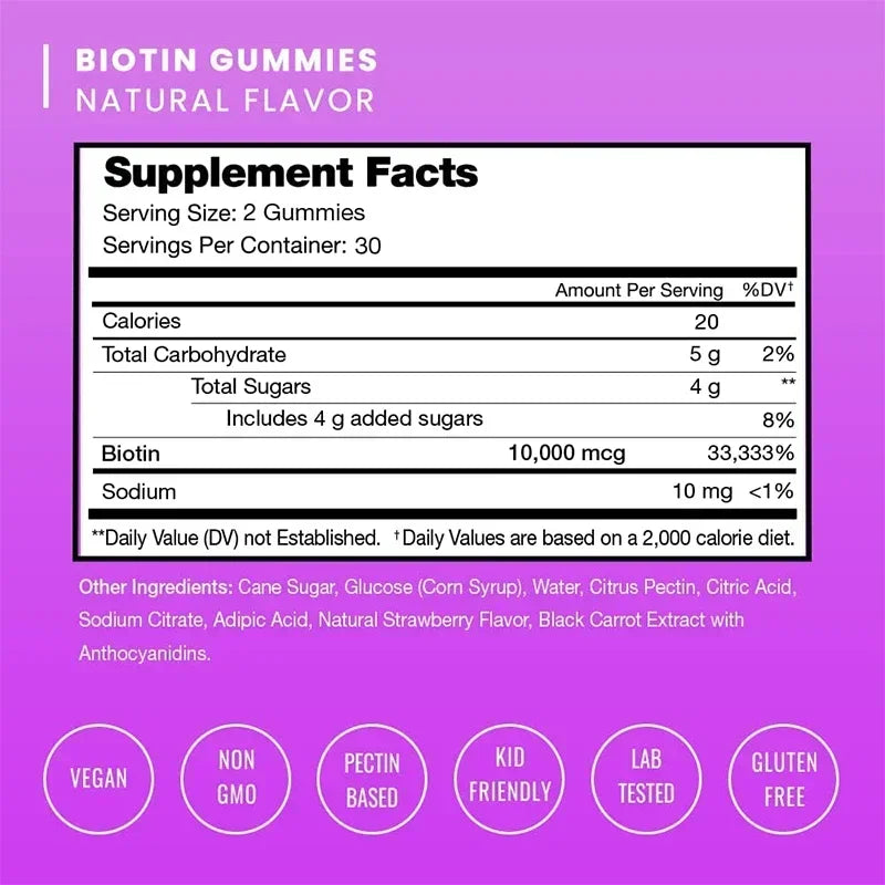 Premium Biotin Gummies 10,000 Mg - Promotes Healthy Hair, Skin and Nails Supplement