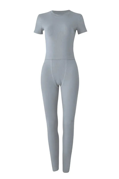 Lounge Wear Ribbed Casual 2 Piece Summer Shorts Set For Women Sleeve Top+Elastic Leggings Outfits