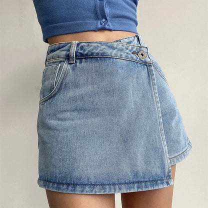 Summer High-waisted Slimming Denim Skirt For Women Versatile Unique Fashionable Exposure-proof Irregular A- line Shorts