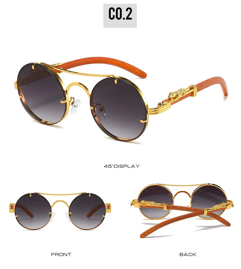 Vintage Round Sunglasses Men Women Luxury Brand Designer Cheetah Metal Casual Eyewear UV400