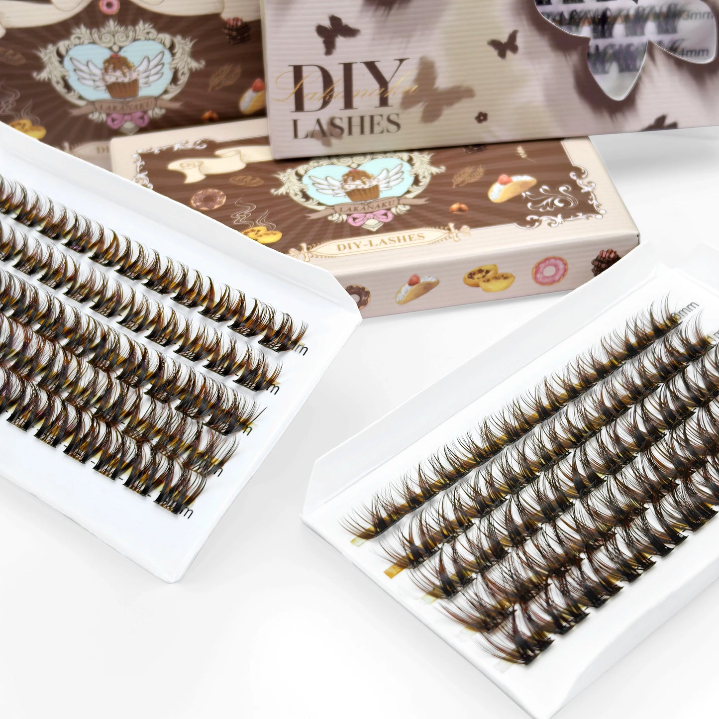 LAKANAKU Brown Cluster DIY Lashes Natural Soft Cashmere Brown Eyelashes Extension DIY False Lashes Save Time For Beginner Makeup