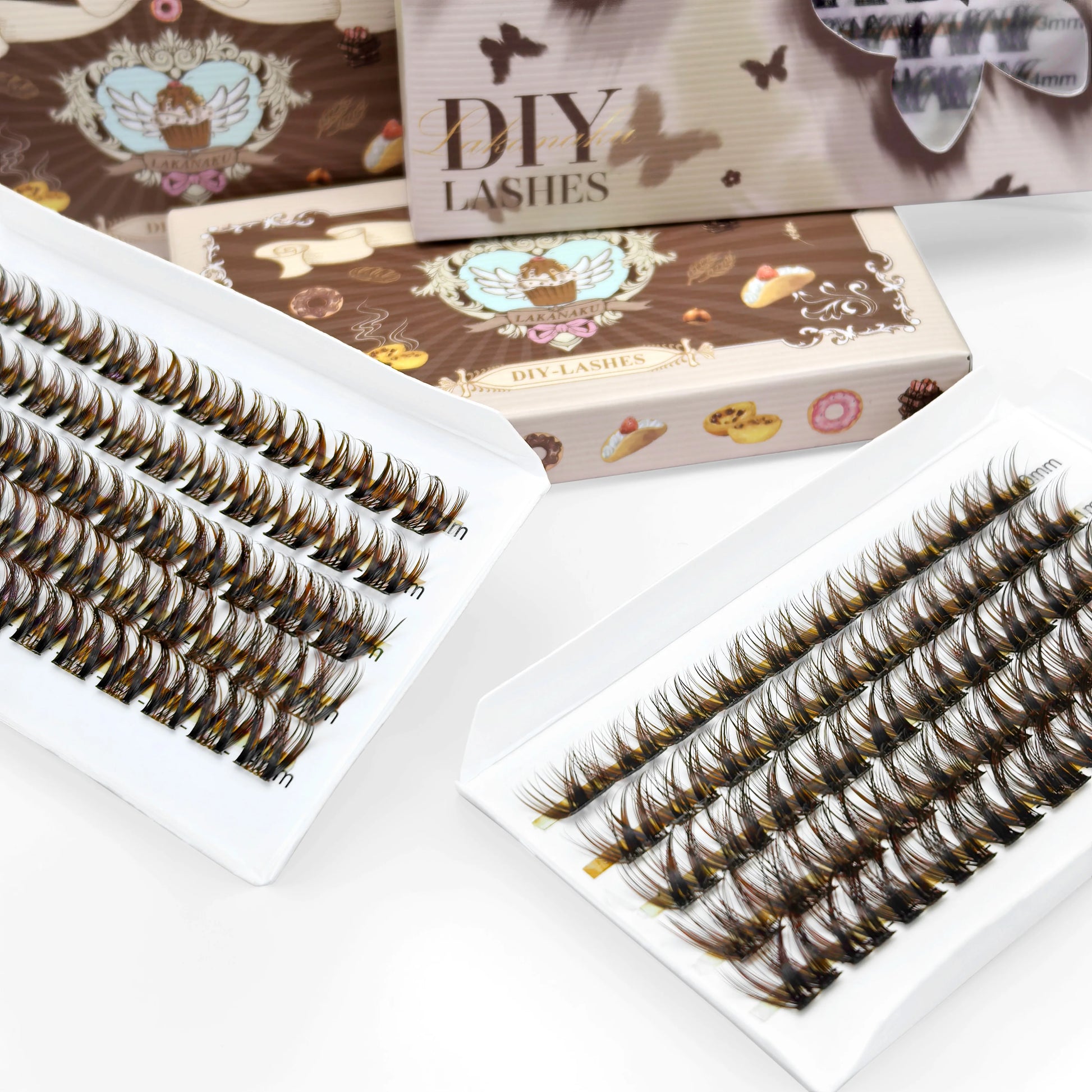 LAKANAKU Brown Cluster DIY Lashes Natural Soft Cashmere Brown Eyelashes Extension DIY False Lashes Save Time For Beginner Makeup