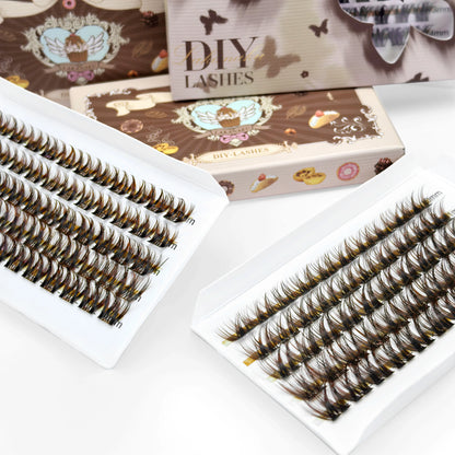 LAKANAKU Brown Cluster DIY Lashes Natural Soft Cashmere Brown Eyelashes Extension DIY False Lashes Save Time For Beginner Makeup