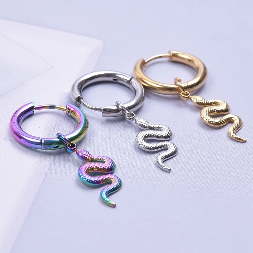 Serpent Snake Charm Earring Stainless Steel Jewelry/Earrings For Women Men Pendant Animal Ear Piercing Hoop Oorbellen Party Girl Badiee Stylez