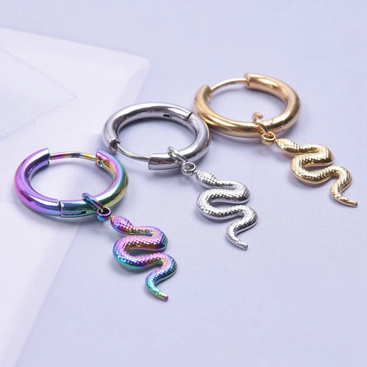 Serpent Snake Charm Earring Stainless Steel Jewelry/Earrings For Women Men Pendant Animal Ear Piercing Hoop Oorbellen Party Girl Badiee Stylez