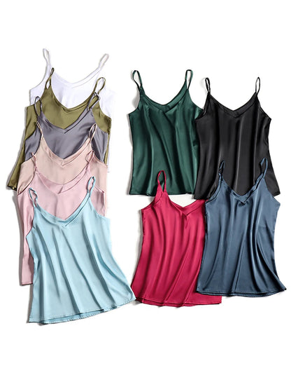 Spaghetti Strap Top Women Halter V Neck Basic White Cami Sleeveless Satin Silk Tank Tops Women'S Summer 2025 Camisole
