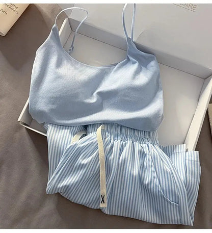 Striped Sleepwear Women Pajama Sets Spaghetti Strap Piiama Shorts Sets 2 Pieces Korean Night Wears Summer Cute Home Suit 2025